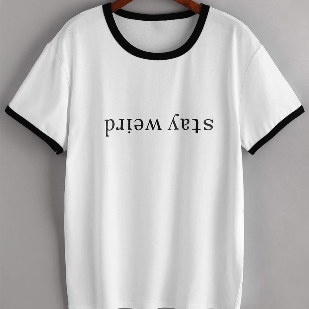 Contrast Trim Slogan Print Tee